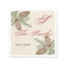 Pine Cone Nature on Cream Wedding Napkin