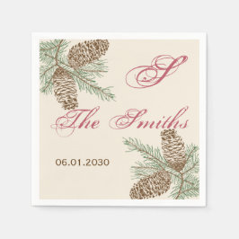 Pine Cone Nature on Cream Wedding Napkin Serviette