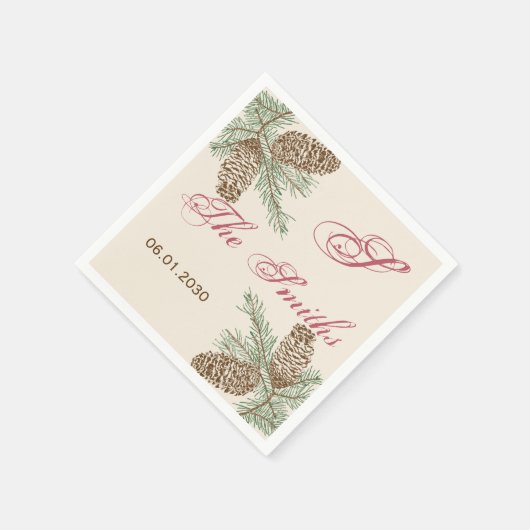 Pine Cone Nature on Cream Wedding Napkin Serviette (Ecke)