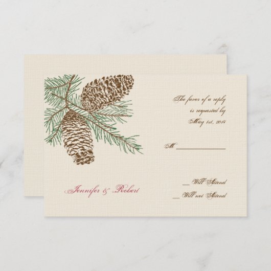 Pine Cone Nature on Cream Wedding Response Card RSVP Karte (Vorne/Hinten)