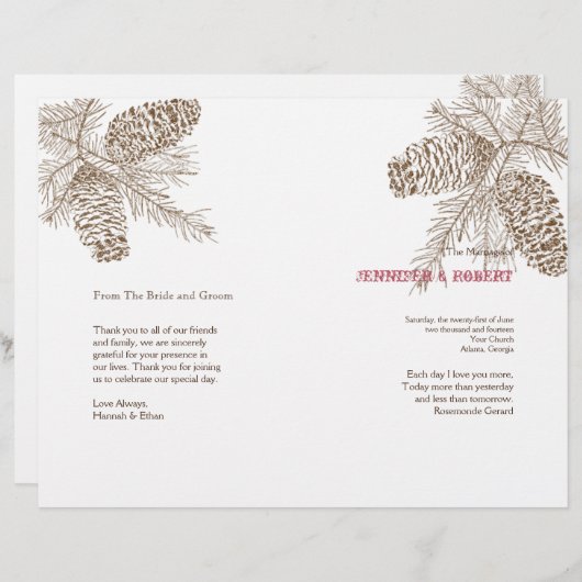Pine Cone Nature Wedding Program (Vorne/Hinten)
