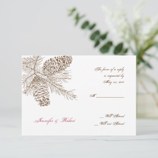 Pine Cone Nature Wedding Response Card RSVP Karte (Stehend Vorderseite)