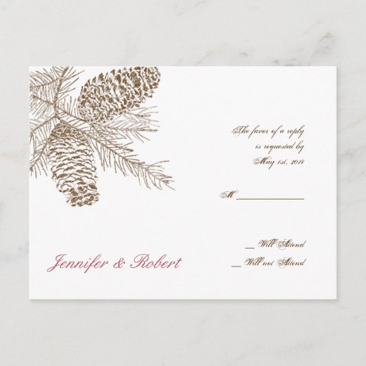 Pine Cone Nature Wedding RSVP Postcard Einladungspostkarte (Vorderseite)