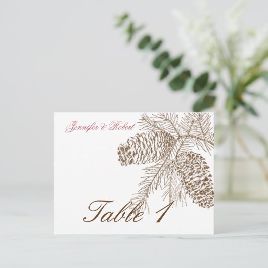 Pine Cone Nature Wedding Tischnummer (Stehend Vorderseite)