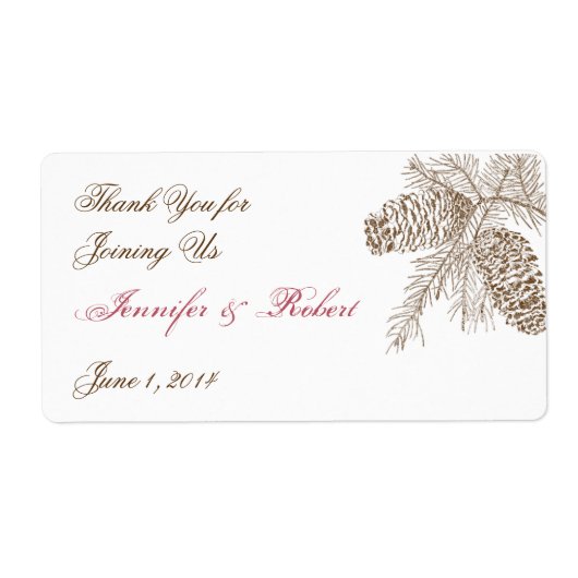Pine Cone Nature Wedding Water Flasche Label (Vorne)