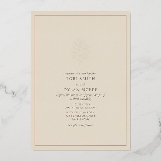 Pine Cone Off White Wedding Foil Einladung (Vorderseite)