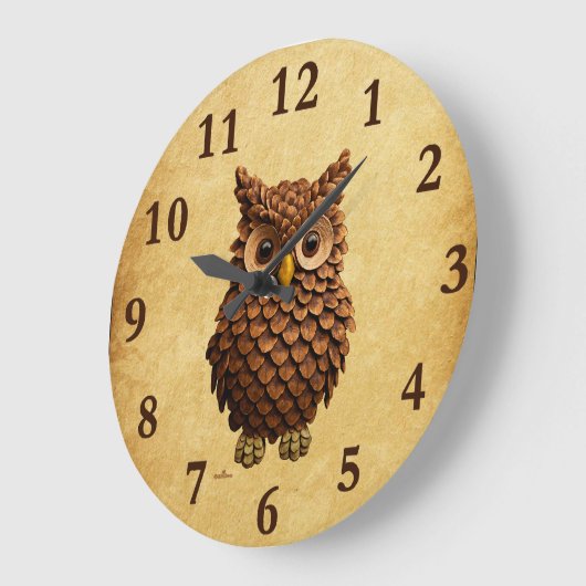 Pine Cone Owl Große Wanduhr (Winkel)