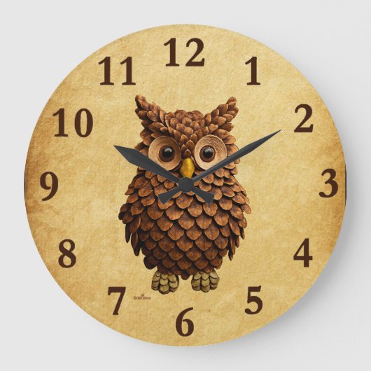 Pine Cone Owl Große Wanduhr (Vorderseite)