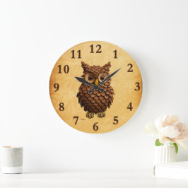 Pine Cone Owl Große Wanduhr