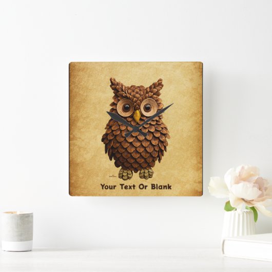 Pine Cone Owl Quadratische Wanduhr (Zuhause)