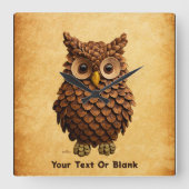 Pine Cone Owl Quadratische Wanduhr (Vorderseite)