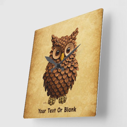Pine Cone Owl Quadratische Wanduhr (Winkel)