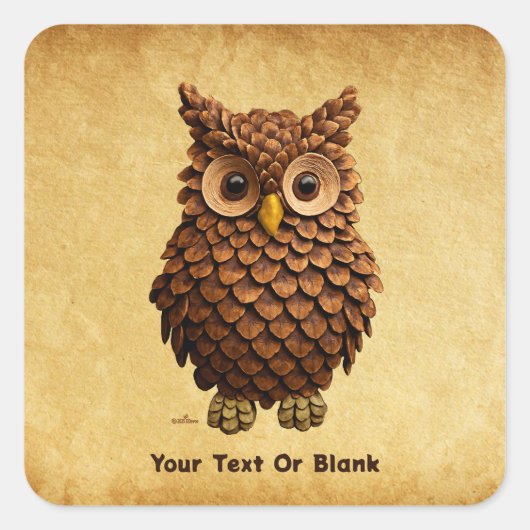Pine Cone Owl Quadratischer Aufkleber (Vorderseite)