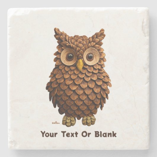 Pine Cone Owl Steinuntersetzer (Vorderseite)