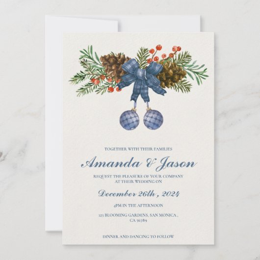 Pine Cone Red Berries Weihnachtsfeier Einladung (Vorderseite)