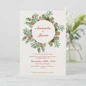 Pine Cone Red Berries Weihnachtsfeier Einladung (Stehend Vorderseite)