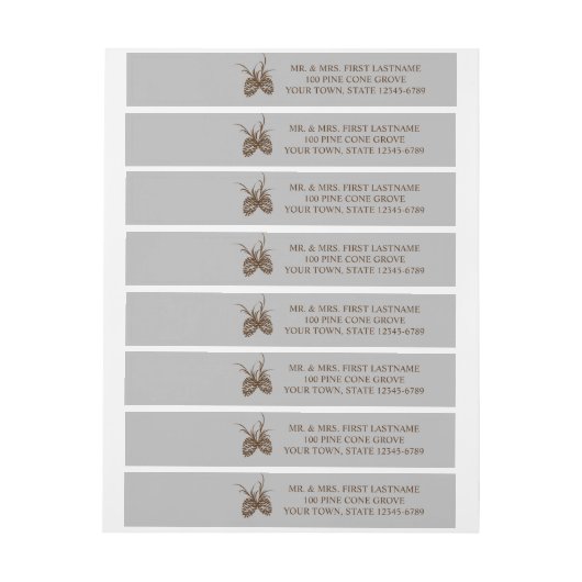 Pine Cone Silhouette Silver Grau and Brown Address Rundum-Adressaufkleber (Bogen)