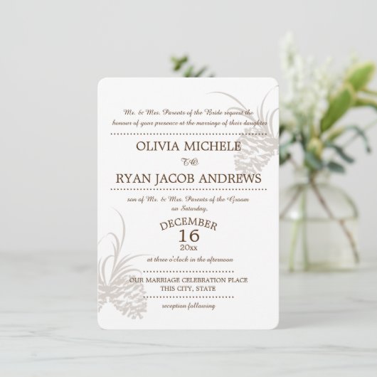 Pine Cone Silhouette Wedding Einladung (Stehend Vorderseite)