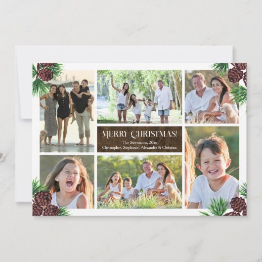 Pine Cone Six Foto Collage Custom Einladung (Vorderseite)
