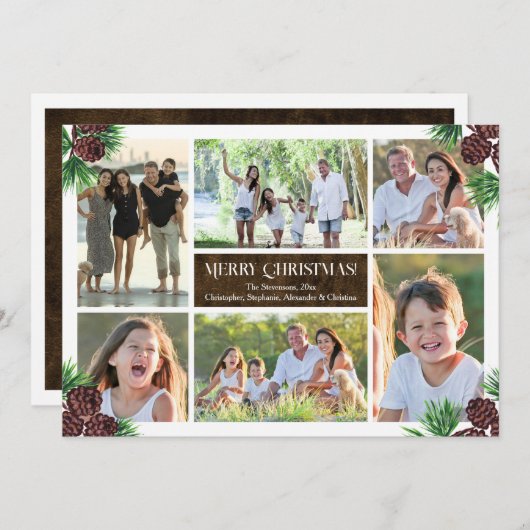 Pine Cone Six Foto Collage Custom Einladung (Vorne/Hinten)