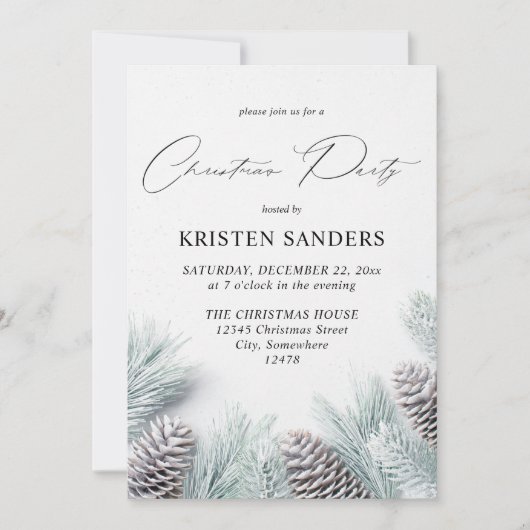 Pine Cone & Snow Weihnachts-Party Einladung (Vorderseite)