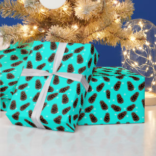 Pine Cone Snowflake Muster Aqua Wrapping Paper Geschenkpapier