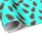 Pine Cone Snowflake Muster Aqua Wrapping Paper Geschenkpapier (Rolleneckpunkt)