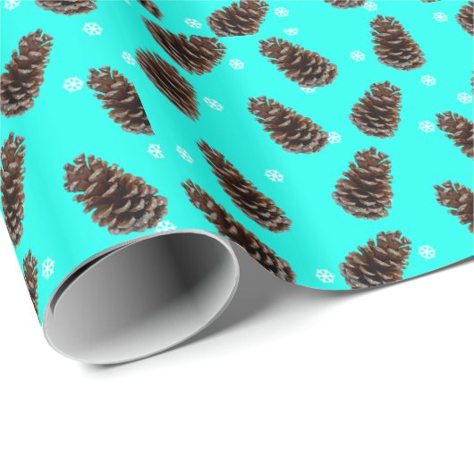 Pine Cone Snowflake Muster Aqua Wrapping Paper Geschenkpapier (Rolleneckpunkt)