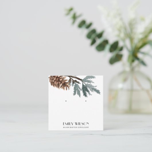 PINE CONE TREE BRANCH WALD STUD EARRING DISPLAY QUADRATISCHE VISITENKARTE (Stehend Vorderseite)