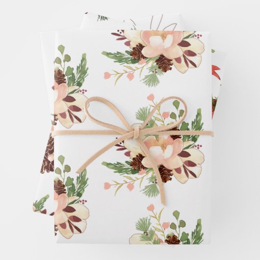 Pine Cone und Blumenbouquets Geschenkpapier Set (Beispiel)