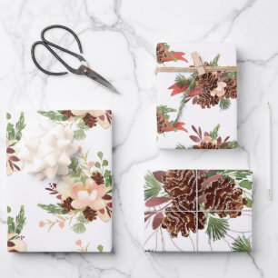 Pine Cone und Blumenbouquets Geschenkpapier Set