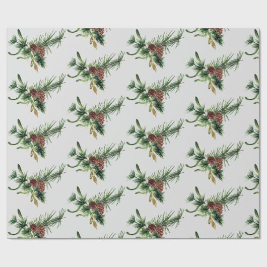 Pine Cone und Evergreen Branch Wrapping Paper Geschenkpapier (Flach)
