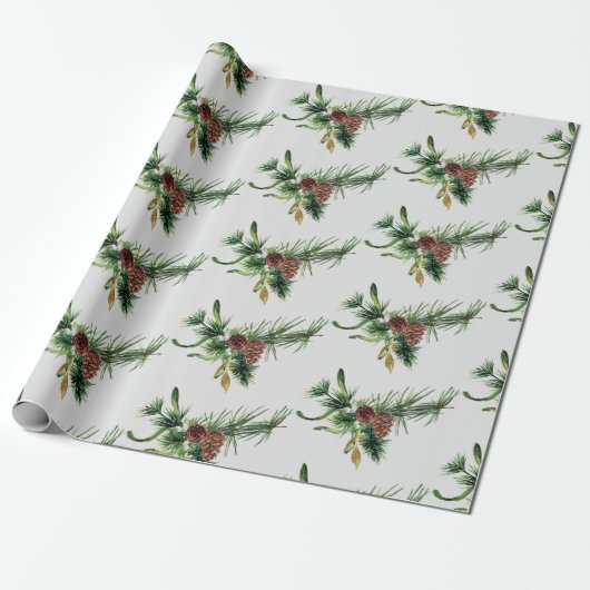 Pine Cone und Evergreen Branch Wrapping Paper Geschenkpapier (Ungerollt)