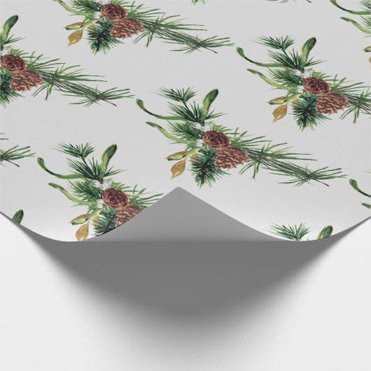 Pine Cone und Evergreen Branch Wrapping Paper Geschenkpapier (Ecke)