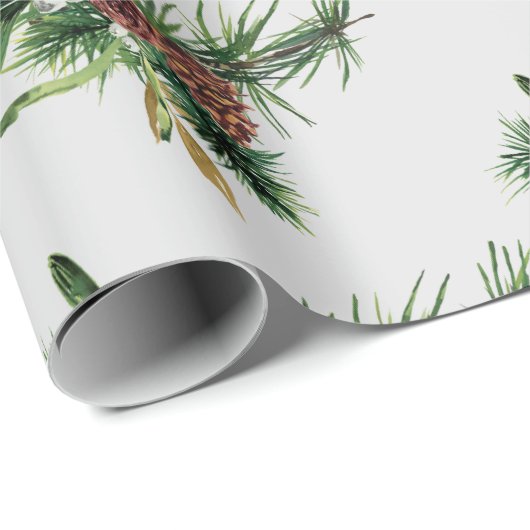Pine Cone und Evergreen Branch Wrapping Paper Geschenkpapier (Rolleneckpunkt)