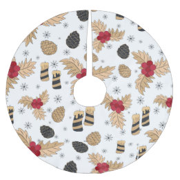 Pine Cone und Holly Christmas Tree Skirt Polyester Weihnachtsbaumdecke