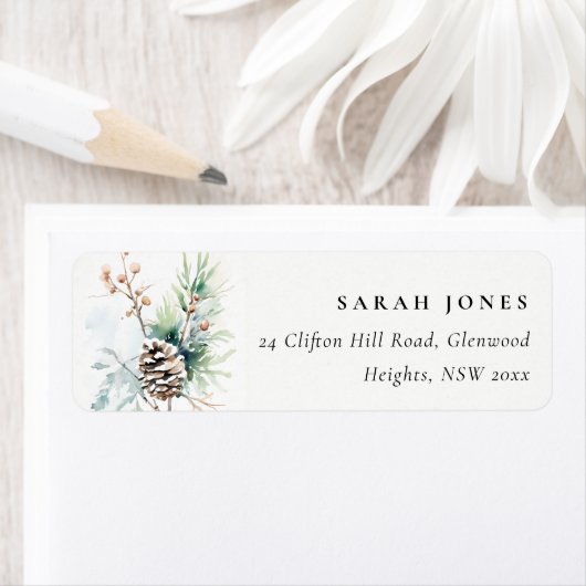 Pine Cone Watercolor Winter Berries Adresse (Insitu)