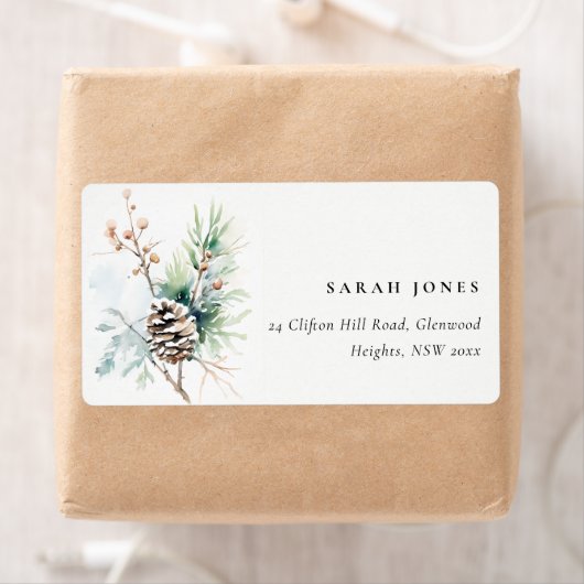 Pine Cone Watercolor Winter Berries Adresse (Insitu)