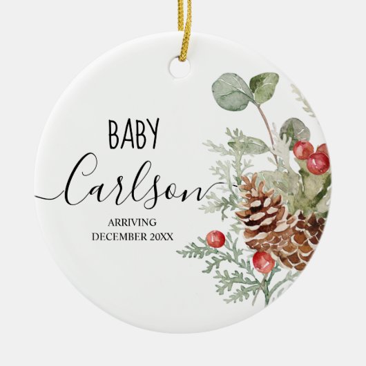 Pine Cone Wreath Baby Reveal Schwangerschaft Pine Keramik Ornament (Vorne)