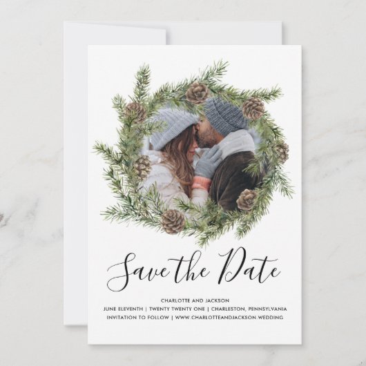 Pine Cone Wreath | Foto Save the Date (Vorderseite)