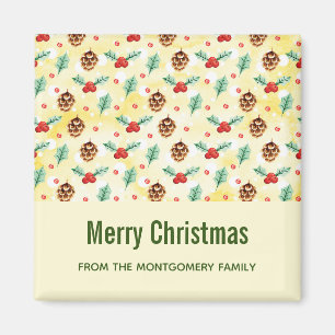 Pine Cones and Holly Christmas Pattern Magnet