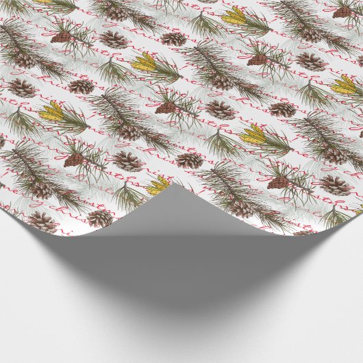 Pine Cones Anpassen fröhlicher Weihnachts-Roter Te Geschenkpapier (Ecke)