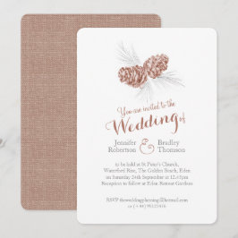 Pine cones Art braune graue Winterhochzeit lädt ei Einladung