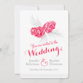 Pine cones art red gray Winter Hochzeit Einladunge Einladung