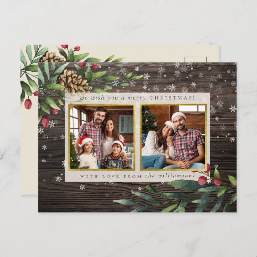 Pine Cones & Berries | Rustikales Weihnachtsbaum - Postkarte (Vorne/Hinten)