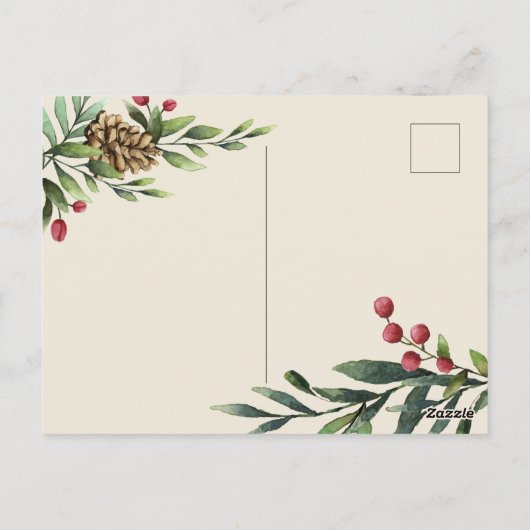Pine Cones & Berries | Rustikales Weihnachtsbaum - Postkarte (Rückseite)