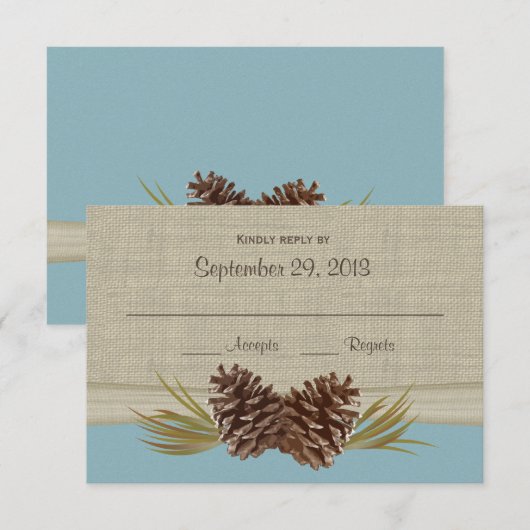 Pine cones Blue Response Card RSVP Karte (Vorne/Hinten)