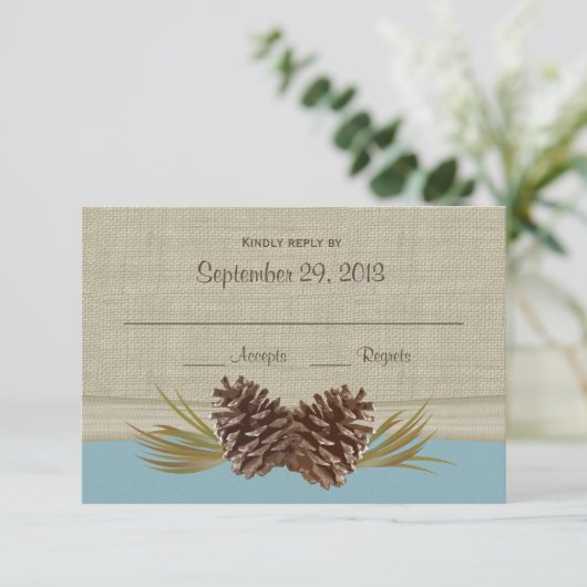 Pine cones Blue Response Card RSVP Karte (Stehend Vorderseite)