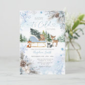 Pine cones Blue Snowflake Truck Baby Shower Einladung (Stehend Vorderseite)