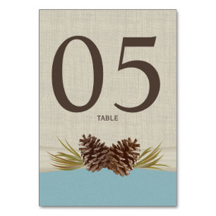 Pine Cones Blue Tischnummer Card